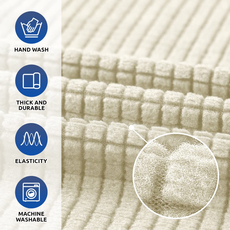 KEKUOU Stretch Single Sofa Slipcover 1 Piece Couch Sofa Cover (31""-55"") Furniture Protector 1 Seater Sofa with Elastic Bottom for Kids Pet.Jacquard Small Checked Pattern Fabric(Small Beige) - Image 3